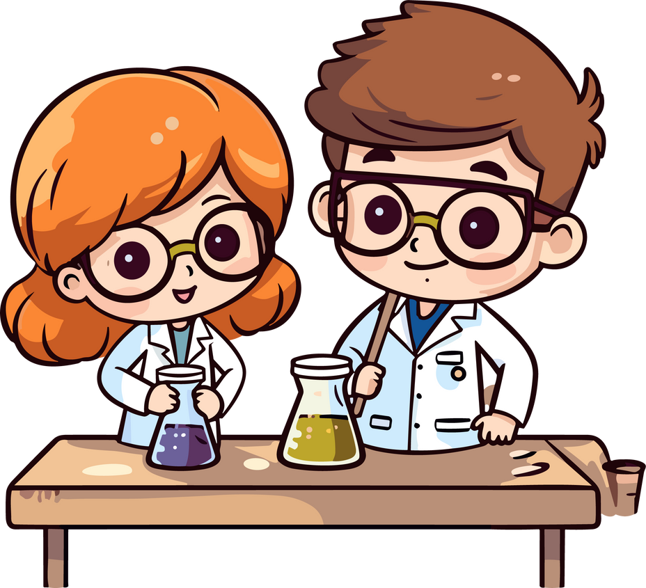 Scientist kids doing experiment in science lab Illustration